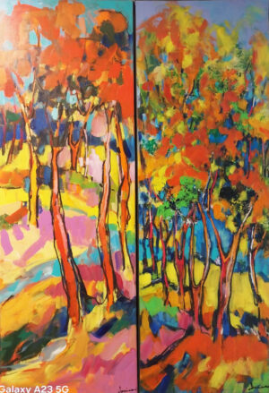 Peinture colorée représentant des arbres